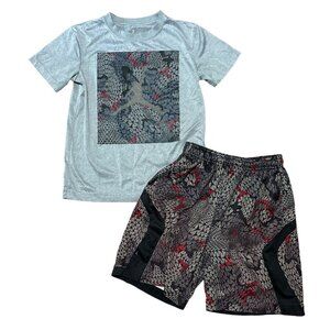 Jordan Outfit Shorts Shirt Dri-Fit 2 Piece Set Black Gray Red Basketball 8-10 Y
